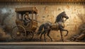 Riding Ancient Egyptian Chariot Pulled by Horse with Hieroglyphic Background Royalty Free Stock Photo
