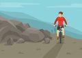 Riding a bicycle on a grades and hills. Mountain biking. Front view of a cyclists on a hill.