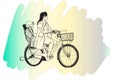 riding bicycle mom and boy, free hand drawing, vector and illustration