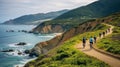 Riding bicycles along a scenic coastal route, active vacation