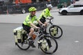 Riding bicycles in downtown Vancouver, British Columbia, Canada