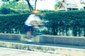 Riding a bike on bicycle lane , blurred motion Royalty Free Stock Photo