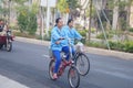 Riding a bike home from work, female workers