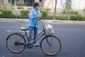 Riding a bike home from work, female workers