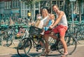 Riding bikes in Amsterdam Royalty Free Stock Photo