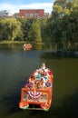 Riding on Boston`s famed swan boats Royalty Free Stock Photo