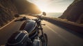 Riding Free: Motorcycle Rider on Coastal Road. Generative AI