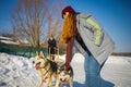 Riding Husky Dogs Sledge In Snow Winter Forest Royalty Free Stock Photo