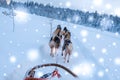 Riding husky sledge in Lapland landscape