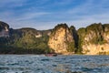 Riding longtail boat in Railay beach at sunset, Krabi, Thailand