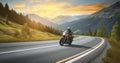 Riding the Ribbon - Motorcycle driver riding in Alpine highway. Speed and freedom concept. Generative AI