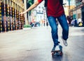 Riding skateboard on city street Royalty Free Stock Photo