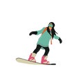 Riding snowboarder girl in trendy flat style