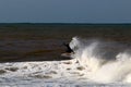 Surfing the big waves in the mediterranean sea in Israel Royalty Free Stock Photo