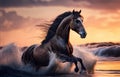 Riding into the Sunrise - Generative AI Art of Horse on the Beach