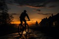 Riding into the twilight, a cyclist enjoys the tranquil evening ambiance