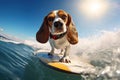 Sun, Sand, and Surfing: Smiling Beagle Dog Enjoys Ocean Adventure - Generative AI