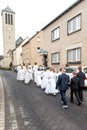 Rieden Germany 15.04.2018 The procession around the church on a religious holiday of the first communion of children