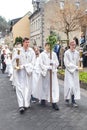 Rieden Germany 15.04.2018 The procession around the church on a religious holiday of the first communion of children