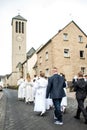 Rieden Germany 15.04.2018 The procession around the church on a religious holiday of the first communion of children