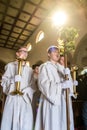 Rieden Germany 15.04.2018 The procession around the church on a religious holiday of the first communion of children