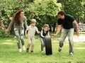 Riendly, cheerful family having a picnic. on a bright Sunny day