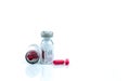 Rifampicin capsule for treatment tuberculosis and leprosy. Antibiotic resistance of tuberculosis TB. Antituberculosis drug. Red