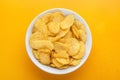 Riffled potato chips or crisps in bowl