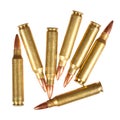 Rifle bullets on a white background. Royalty Free Stock Photo