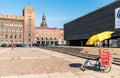 Riflemen Square with the city tour bus in the historic center of Riga, Latvia Royalty Free Stock Photo