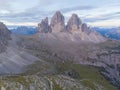 Rifugio Auronzo and Chiesetta degli alpini in National Park Tre Cime di Lavaredo, Dolomites alps, South Tyrol, Italy.