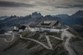 Rifugio Lagazuoi in the mountains at Passo di Falzarego during cloudy day in the Dolomite Alps Royalty Free Stock Photo