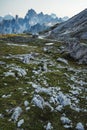 Rifugio Lavaredo and di Cadini mountains in background, Sesto Dolomites, Trentino, Alto-Adige, South Tyrol, Italy Royalty Free Stock Photo