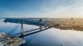 Riga city bridge And Old Town Autumn Drone flight trafics and cars above