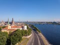 Riga city with old town, bridges and river Daugava