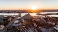 Riga City Sunrise colors Old Town view and Daugava River Royalty Free Stock Photo