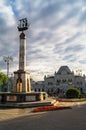 Monument on Riga fountain in the small park in front of the Rizhskiy Railway Station in Moscow.