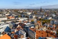 Riga, Latvia. Aerial panoramic view from the tower of St. Peter`s Church to the city, historical centre with old buildings. Royalty Free Stock Photo