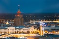 Riga, Latvia. Aerial View Of Cityscape In Summer Evening Or Night