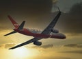 11-06-2021 Riga, Latvia Airplane Travel. Airliner against the blue sky and clouds Royalty Free Stock Photo