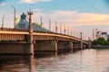 Riga, Latvia. Akmens Tilts - Stone Bridge Street At Sunset, Sunr Royalty Free Stock Photo