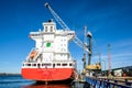 Riga, Latvia - April 20, 2022: Baltic Container Terminal in Freeport of Riga. Riga harbour, Latvia. Container ships in a