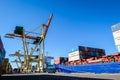 Riga, Latvia - April 20, 2022: Baltic Container Terminal in Freeport of Riga. Riga harbour, Latvia. Container ships in a