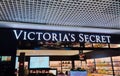 Riga, Latvia - April 24, 2023: Close-up sign of the Victorias Secret boutique in the airport