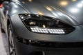 LED headlights and car design closeup of nev Hyundai Ioniq 6 electric vehicle, model 2023