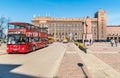 Riflemen Square with Monument to Latvian Red Riflemen and city tour bus in the historic center of Riga, Latvia Royalty Free Stock Photo