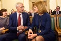 Arturs Krisjanis Karins L and Zanda Kalnina Lukasevica during voting of new coalition of government of Latvia.