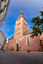 Riga, Latvia - August 22, 2017 : Back view view on Riga Cathedral Dome Cathedral and bright blue sky, Riga, Latvia. Dome Cathedr Royalty Free Stock Photo