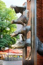 Riga, Latvia - August 07, 2014: Sculpture Town Musicians of Bremen (characters of a fairytale by the Brothers Grimm) in Riga