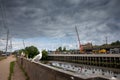 RIGA, LATVIA - AUGUST 28, 2023: Selective blur on a seagull in the center of Riga, posing by the Pilsetas kanals channel and the